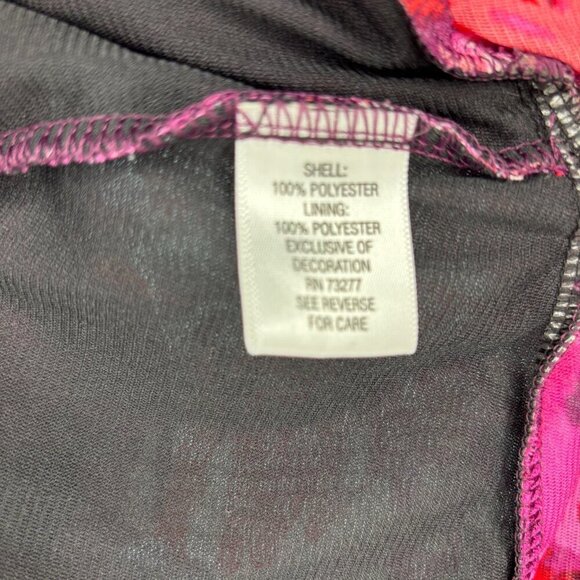 ELLE V-Neck Faux Wrap Blouse Womens XL Purple Floral 3/4 Slv Stretch Lined Mesh - Picture 7 of 8